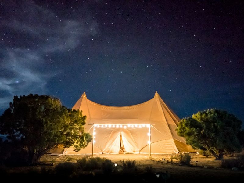 Row of tents at a campground